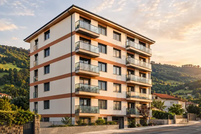 Edificio de viviendas con la fachada renovada